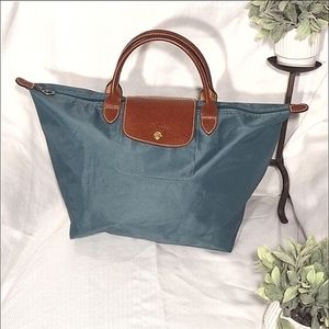 Longchamp Teal and Brown Tote Bag
